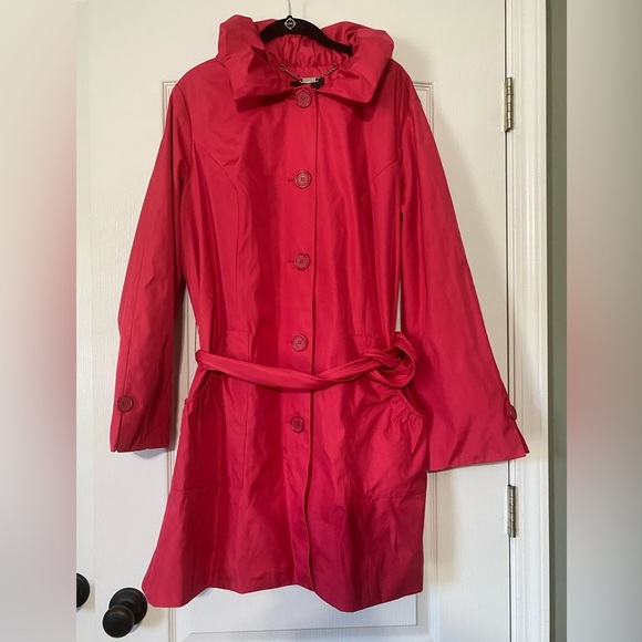 Dennis Basso Red Trench Coat Classic Water-Resistant - Picture 1 of 4